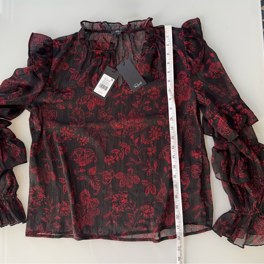 NWT Rails Nicolette Dark Azalea Floral Ruffle Blouse — Size S - Picture 6 of 7